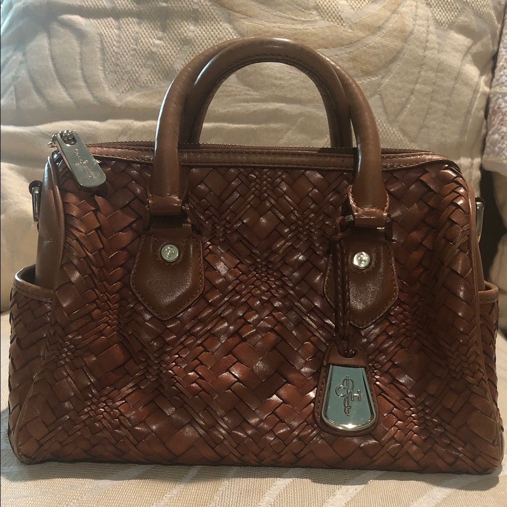 Cole Haan Woven Leather Satchel - Cognac Brown